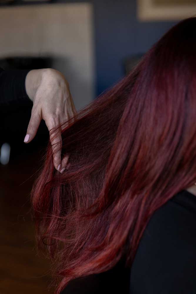 Christina styling hair